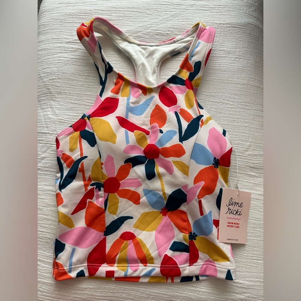 NWT Lime Ricki Floral Racerback Swim Top